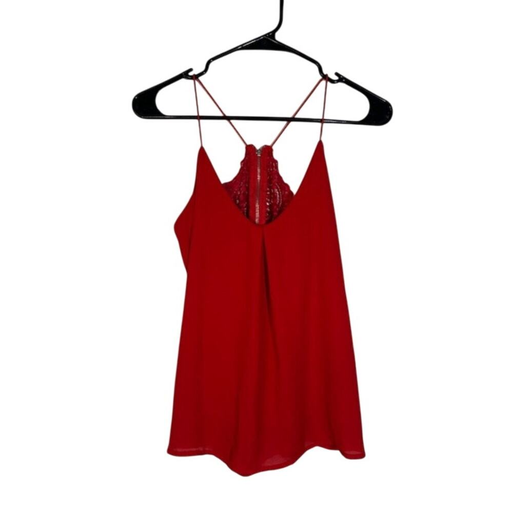 Revamped Red Lace Zipper Back Dressy Tank Top Women Sz XS